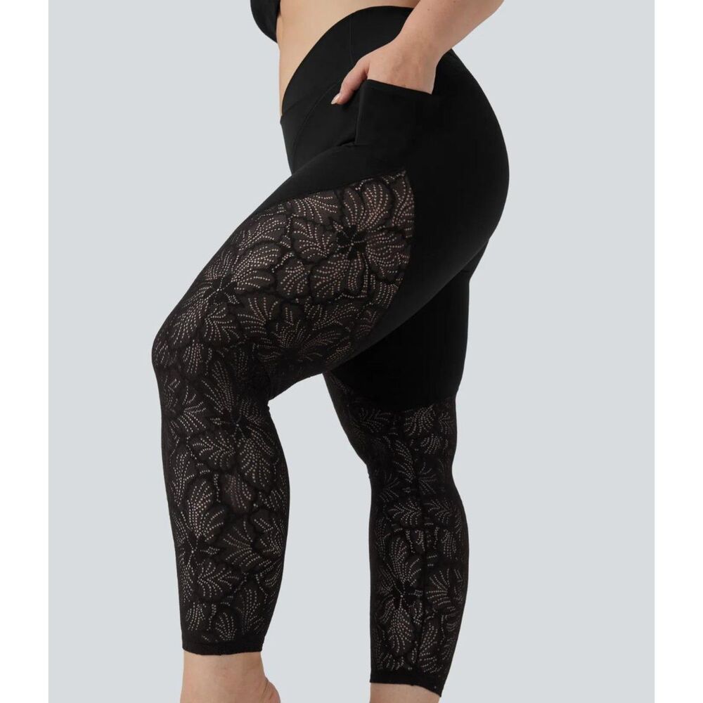 HALARA SoftlyZero High Waisted Crossover Contrast Lace 7/8 Yoga Leggings NWT! 3X - Picture 3 of 7